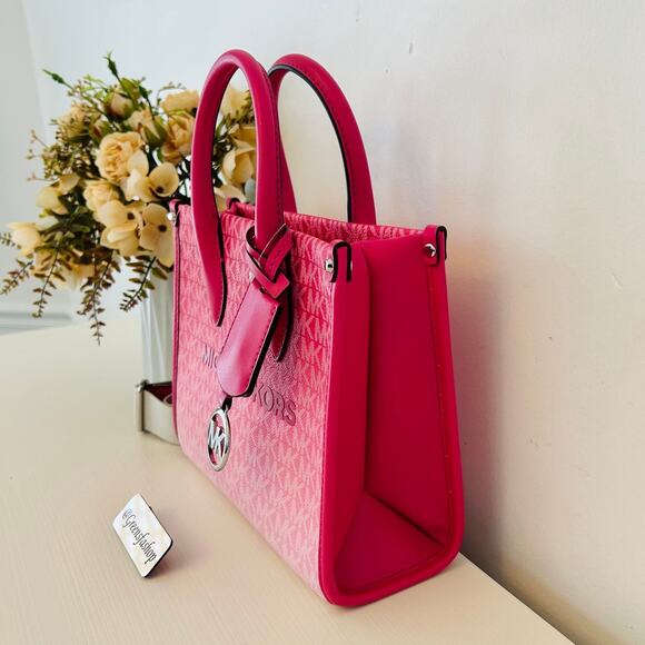 Michael Kors Mirella Small Ombré Signature Logo Crossbody Bag Dragonfruit - Picture 3 of 11